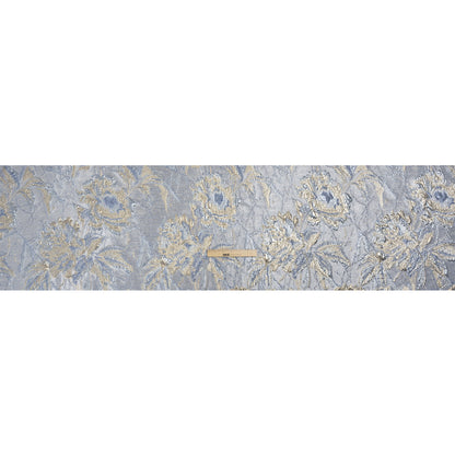 Metallic Gold, Blue and Gray Radiant Roses Luxury Brocade Drape