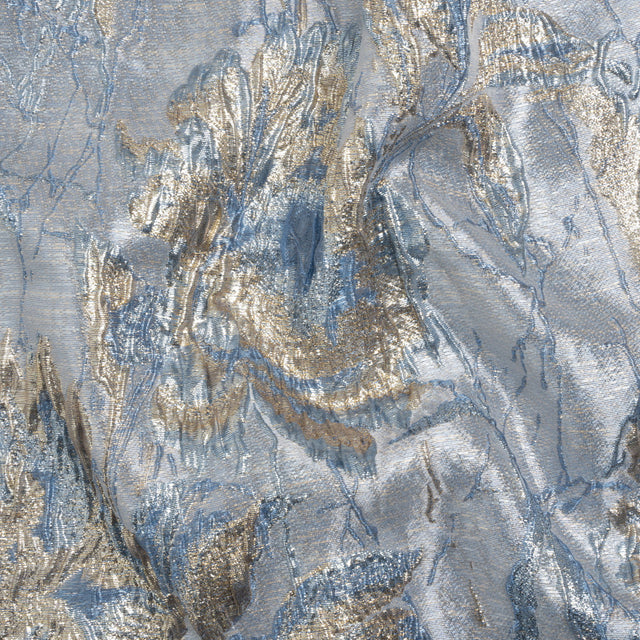 Metallic Gold, Blue and Gray Radiant Roses Luxury Brocade