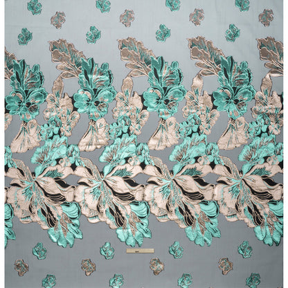 Metallic Turquoise, Silver and Black Floral Luxury Burnout Brocade Panel - Drape