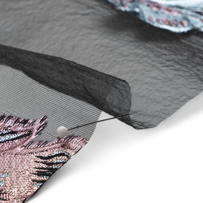Metallic Pink, Baby Blue and Black Floral Luxury Burnout Brocade Panel - Folded