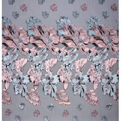 Metallic Pink, Baby Blue and Black Floral Luxury Burnout Brocade Panel - Drape
