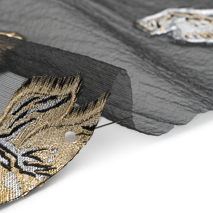 Metallic Gold, Silver and Black Floral Luxury Burnout Brocade Panel - Folded