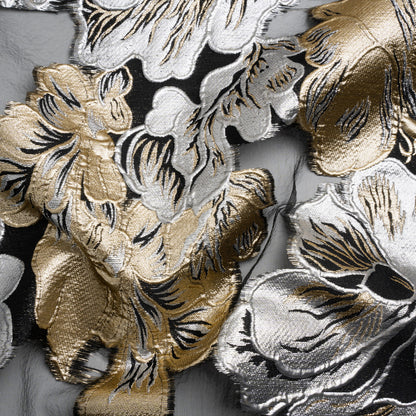 Metallic Gold, Silver and Black Floral Luxury Burnout Brocade Panel