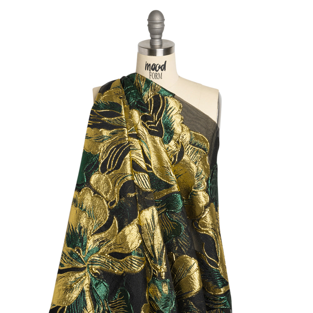 Metallic Forest, Gold and Black Floral Luxury Burnout Brocade Panel Detail