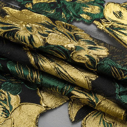 Metallic Forest, Gold and Black Floral Luxury Burnout Brocade Panel Full