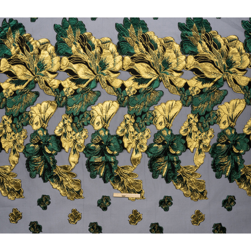 Metallic Forest, Gold and Black Floral Luxury Burnout Brocade Panel Drape