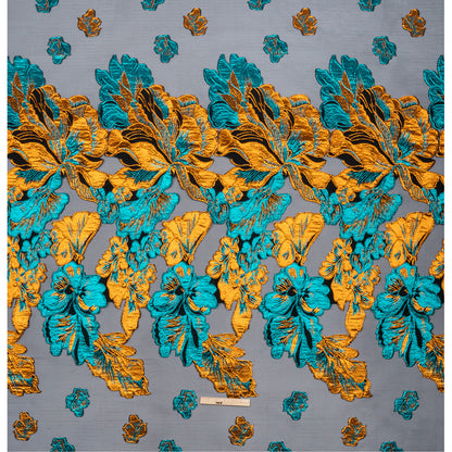 Metallic Teal, Orange and Black Floral Luxury Burnout Brocade Panel Drape