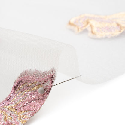 Metallic Pink, Gold and White Floral Luxury Burnout Brocade Panel - Folded