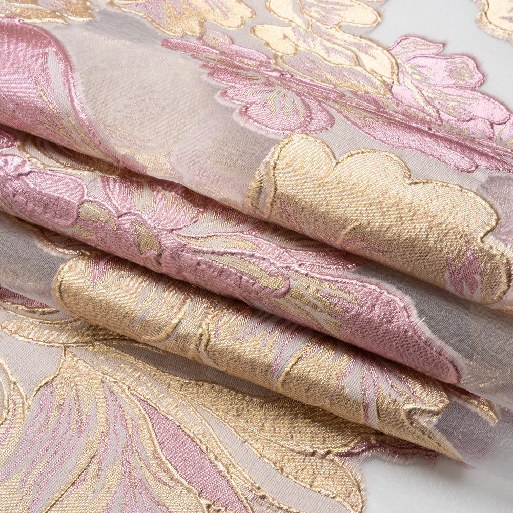 Metallic Pink, Gold and White Floral Luxury Burnout Brocade Panel - Full