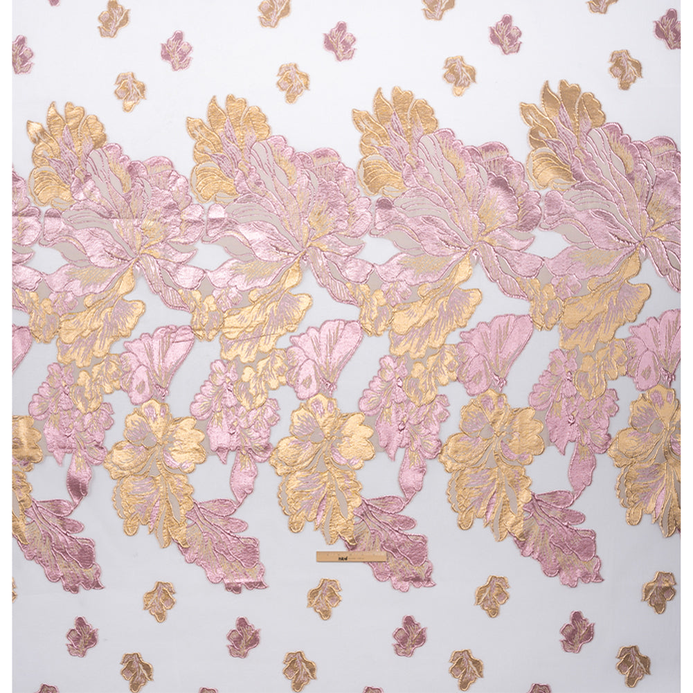 Metallic Pink, Gold and White Floral Luxury Burnout Brocade Panel - Drape