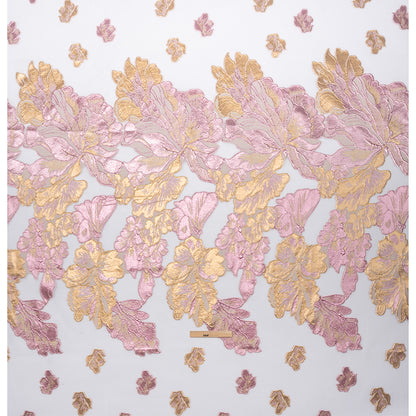 Metallic Pink, Gold and White Floral Luxury Burnout Brocade Panel - Drape