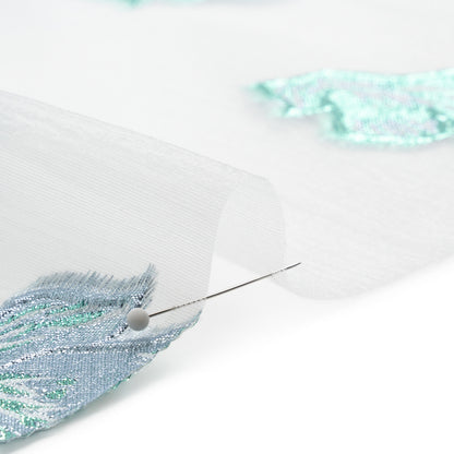 Metallic Turquoise, Baby Blue and White Floral Luxury Burnout Brocade Panel - Folded