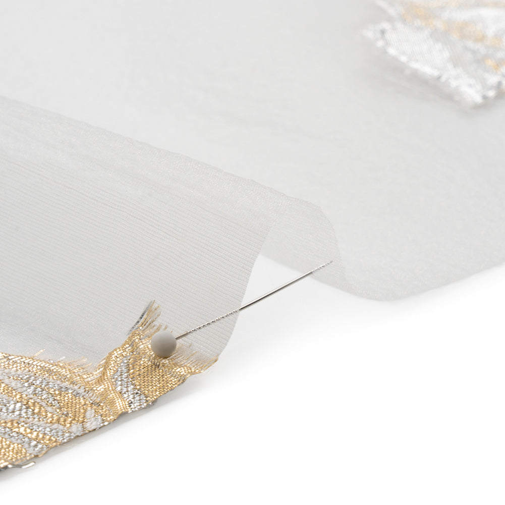 Metallic Gold, Silver and White Floral Luxury Burnout Brocade Panel Folded