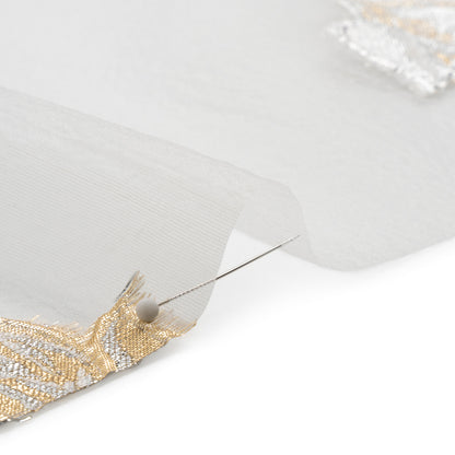 Metallic Gold, Silver and White Floral Luxury Burnout Brocade Panel Folded