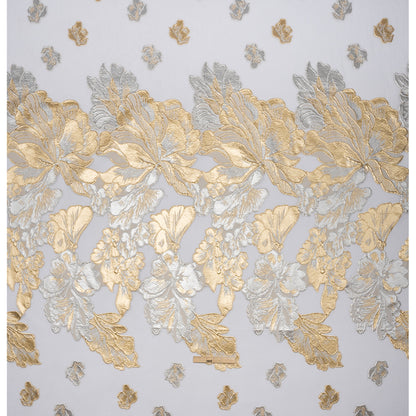 Metallic Gold, Silver and White Floral Luxury Burnout Brocade Panel Drape