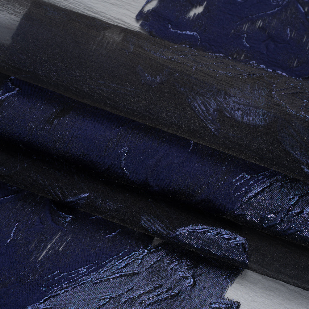 Metallic Navy Big Florals Luxury Burnout Brocade - Full