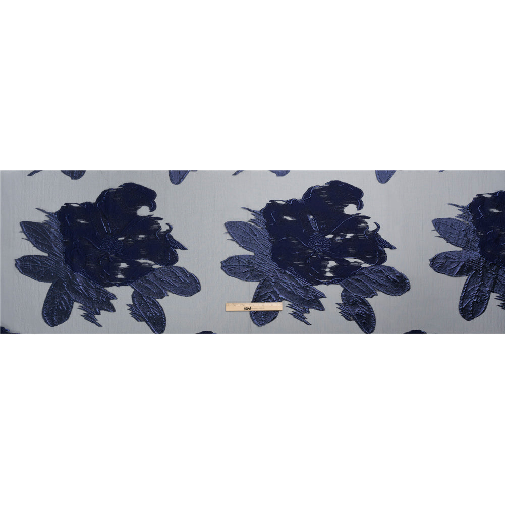 Metallic Navy Big Florals Luxury Burnout Brocade - Drape