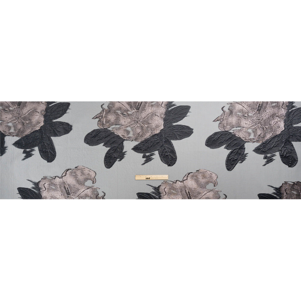 Metallic Pink and Black Big Florals Luxury Burnout Brocade - Drape
