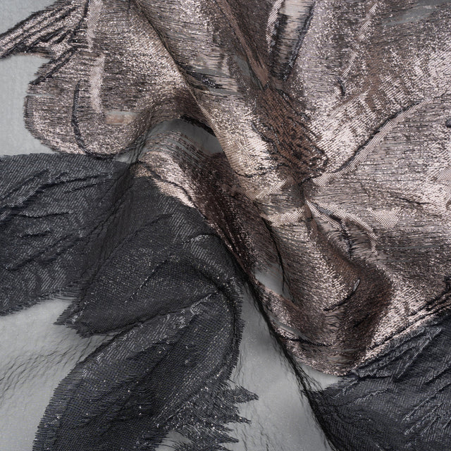 Metallic Pink and Black Big Florals Luxury Burnout Brocade