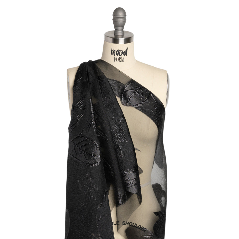 Metallic Black Big Florals Luxury Burnout Brocade Detail