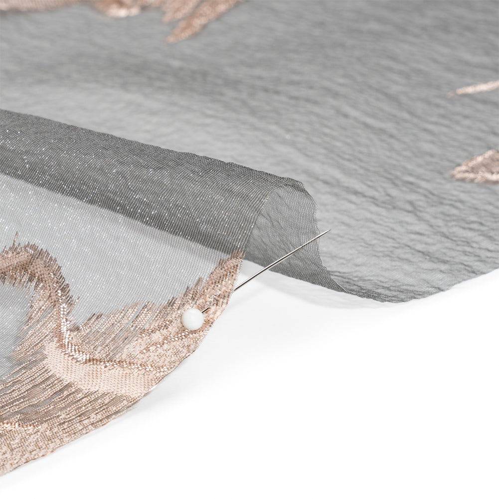 Metallic Rose and Charcoal Big Florals Luxury Burnout Brocade Folded