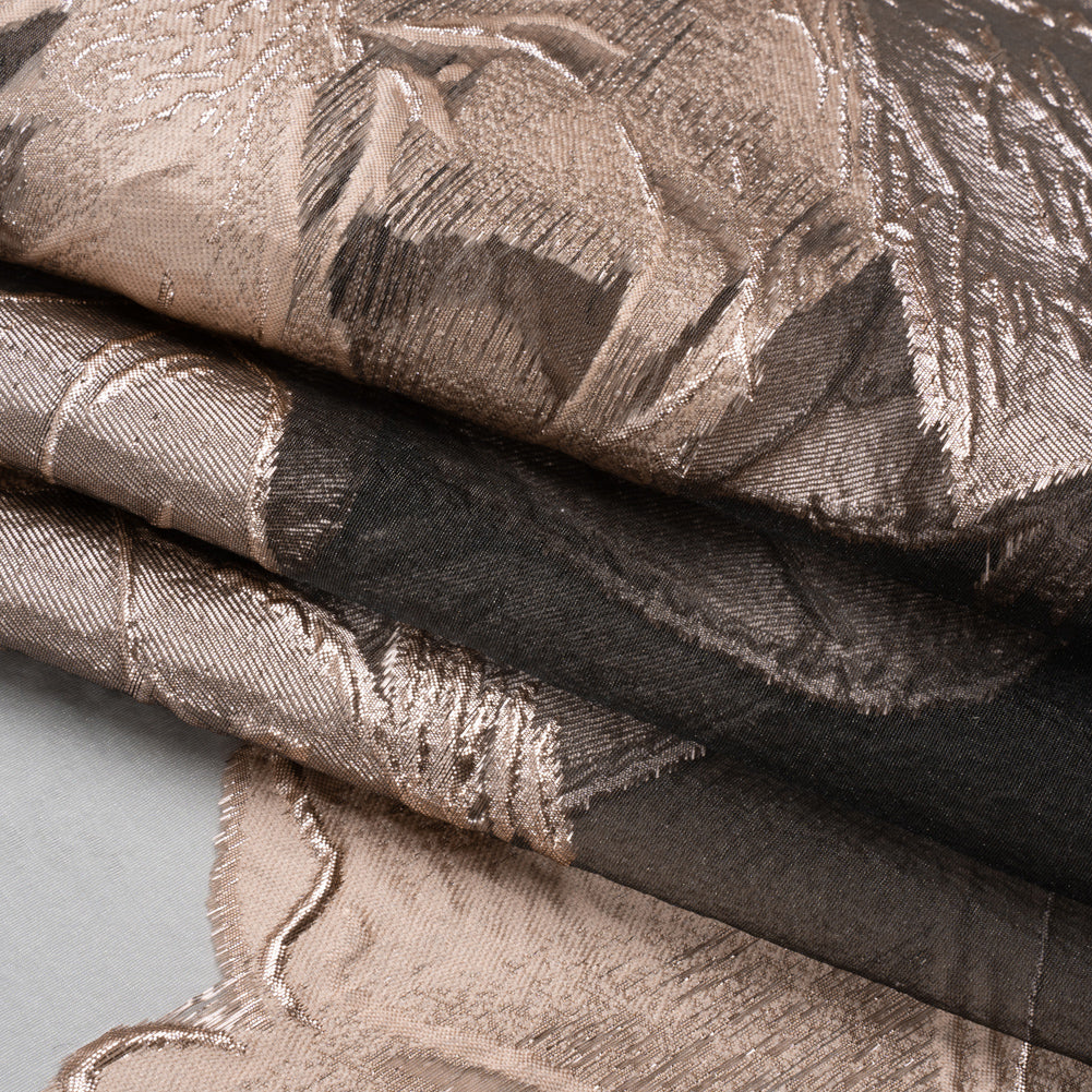 Metallic Rose and Charcoal Big Florals Luxury Burnout Brocade Full