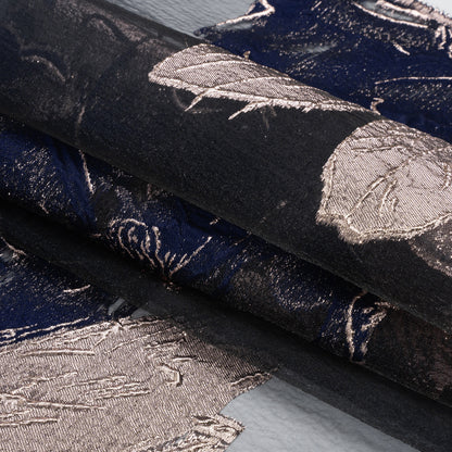 Metallic Rose Gold and Navy Big Florals Luxury Burnout Brocade - Full
