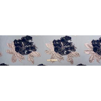 Metallic Rose Gold and Navy Big Florals Luxury Burnout Brocade - Drape