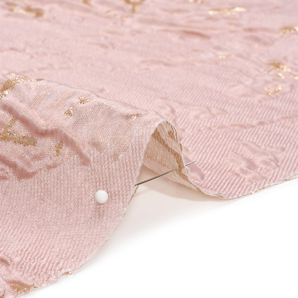 Metallic Gold and Baby Pink Crackled Abstract Luxury Brocade Folded