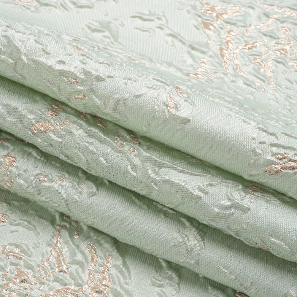 Metallic Gold and Mint Crackled Abstract Luxury Brocade Full
