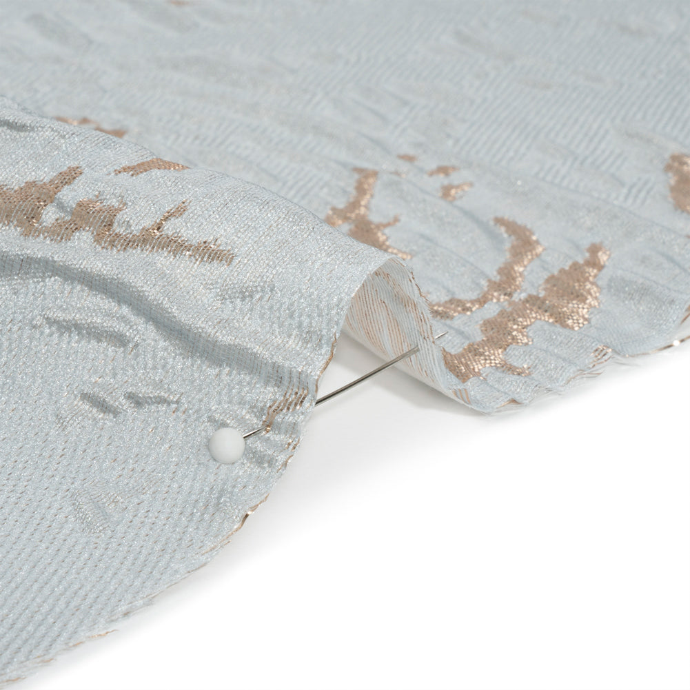 Metallic Gold and Baby Blue Crackled Abstract Luxury Brocade - Folded