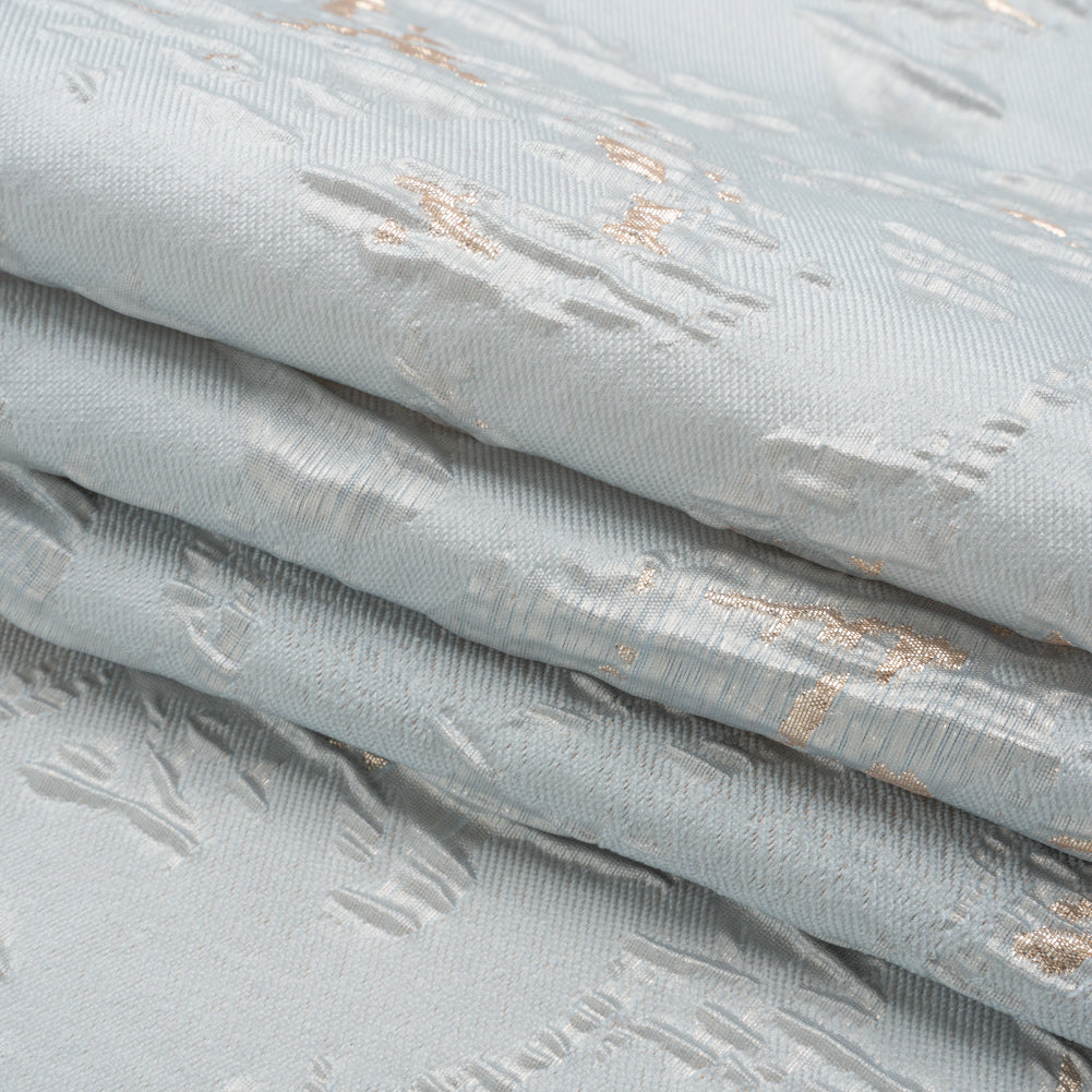 Metallic Gold and Baby Blue Crackled Abstract Luxury Brocade - Full