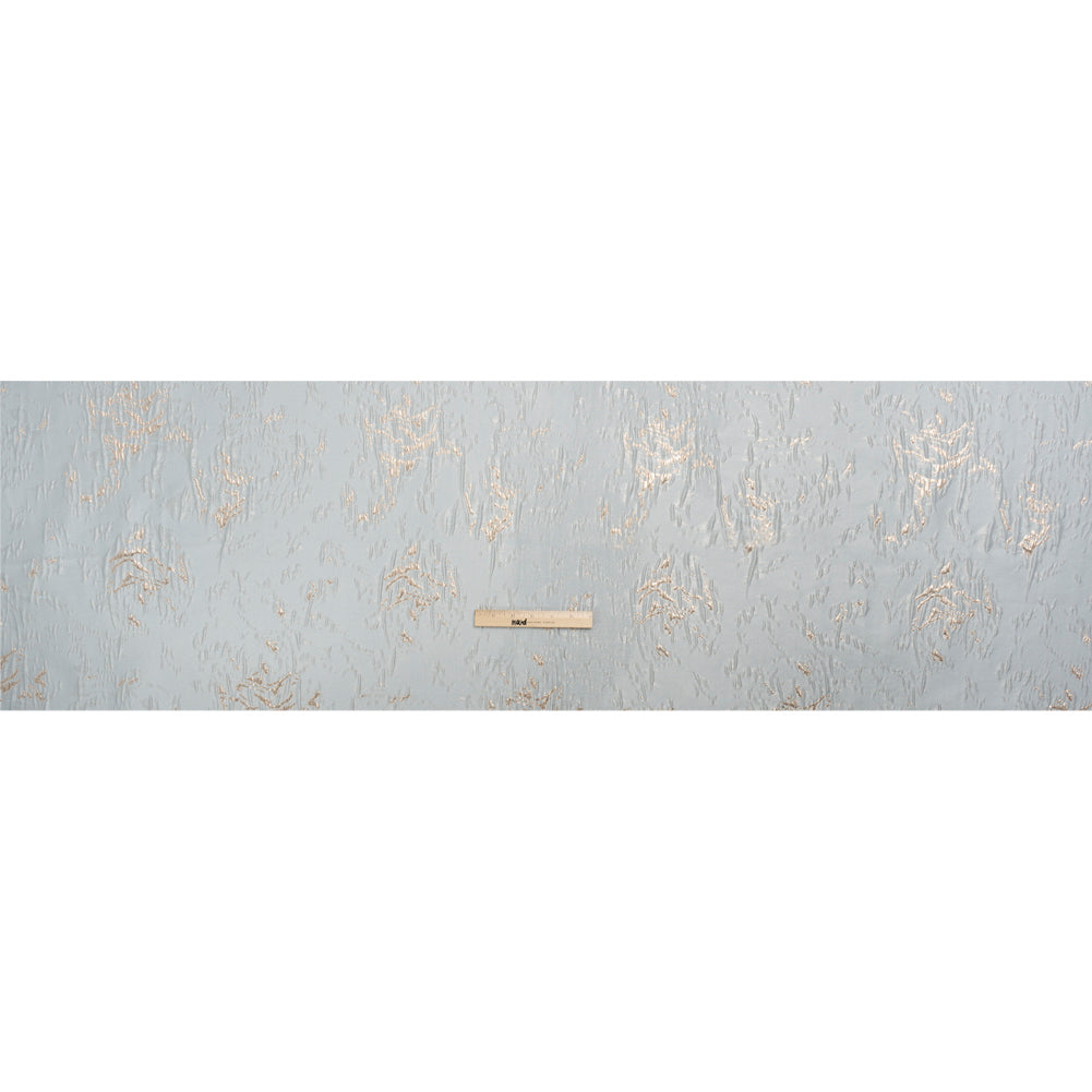 Metallic Gold and Baby Blue Crackled Abstract Luxury Brocade - Drape