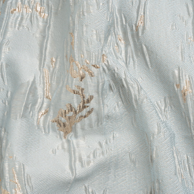 Metallic Gold and Baby Blue Crackled Abstract Luxury Brocade