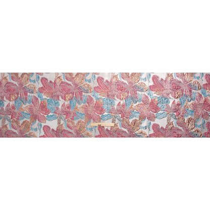 Metallic Hot Pink, Blue and Peach Blooms Luxury Brocade Drape