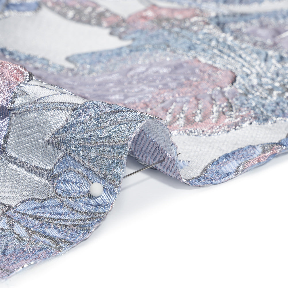 Metallic Blue, Pink and Lavender Blooms Luxury Brocade - Folded