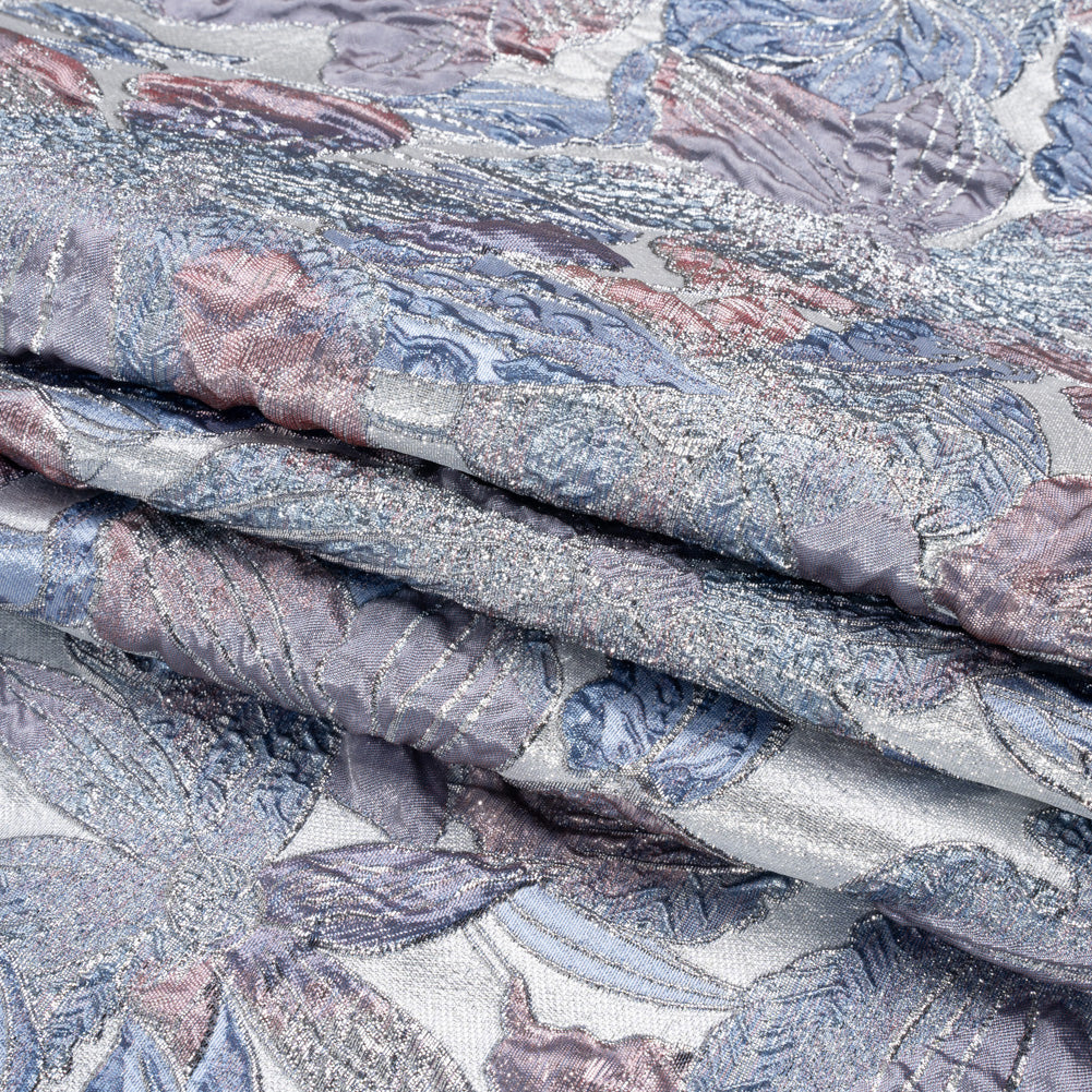 Metallic Blue, Pink and Lavender Blooms Luxury Brocade - Full