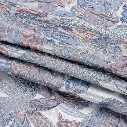 Metallic Blue, Pink and Lavender Blooms Luxury Brocade - Full