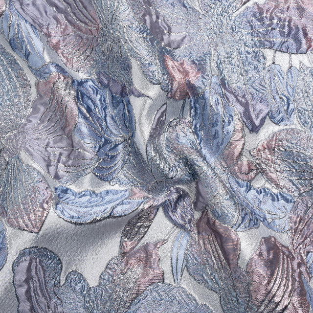 Metallic Blue, Pink and Lavender Blooms Luxury Brocade