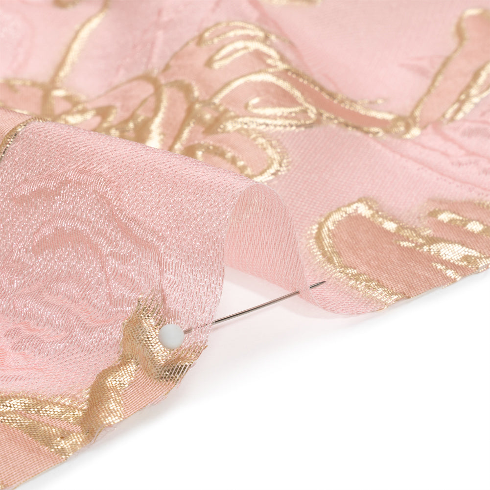 Metallic Gold and Pink Floating Flowers Luxury Burnout Brocade Folded