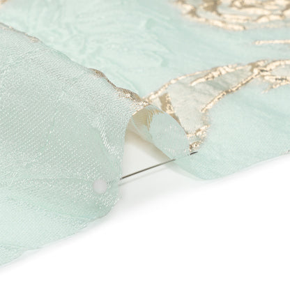 Metallic Gold and Aqua Floating Flowers Luxury Burnout Brocade Folded