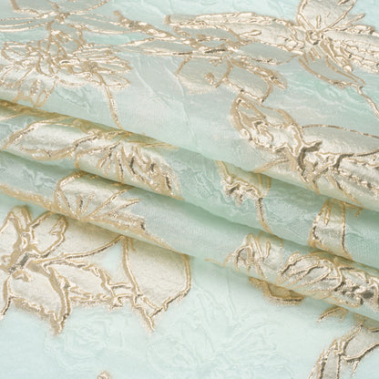 Metallic Gold and Aqua Floating Flowers Luxury Burnout Brocade Full