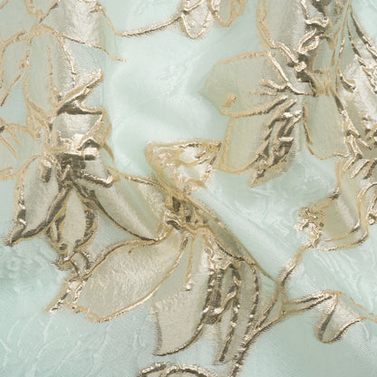 Metallic Gold and Aqua Floating Flowers Luxury Burnout Brocade