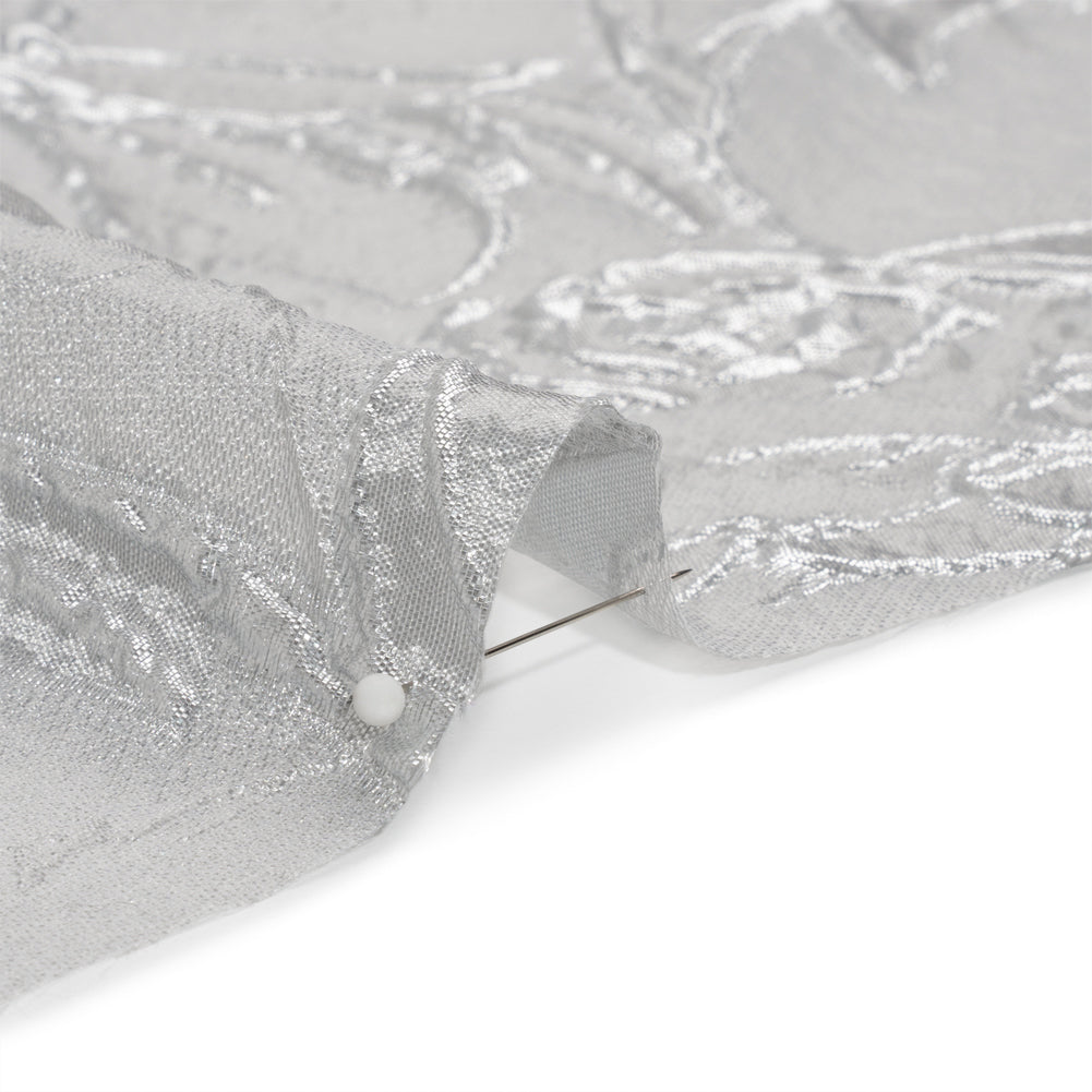 Metallic Silver and Gray Floating Flowers Luxury Burnout Brocade - Folded