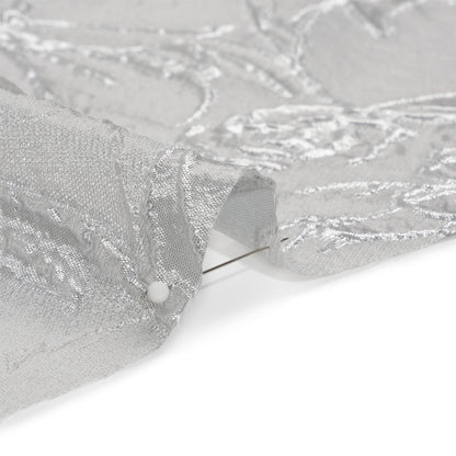 Metallic Silver and Gray Floating Flowers Luxury Burnout Brocade - Folded