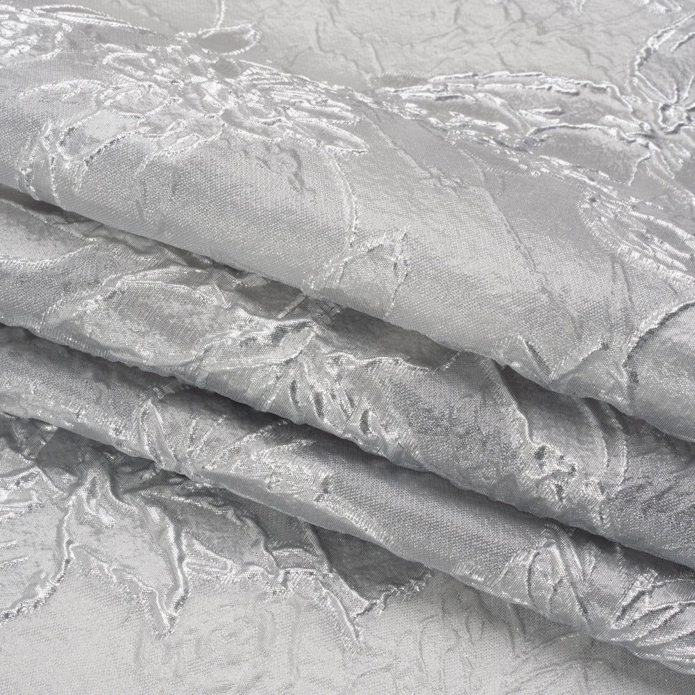 Metallic Silver and Gray Floating Flowers Luxury Burnout Brocade - Full