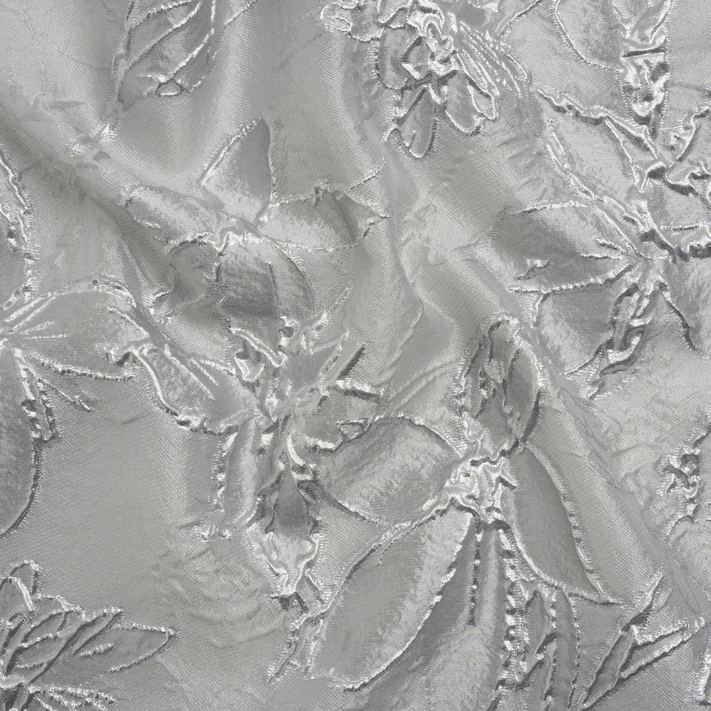 Metallic Silver and Gray Floating Flowers Luxury Burnout Brocade