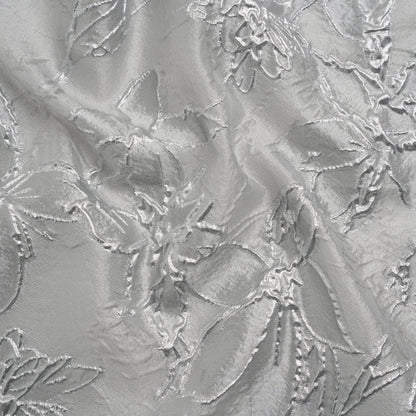 Metallic Silver and Gray Floating Flowers Luxury Burnout Brocade