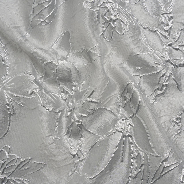 Metallic Silver and Gray Floating Flowers Luxury Burnout Brocade
