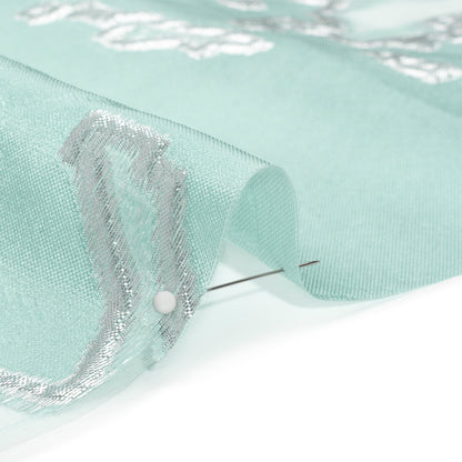 Metallic Silver and Sky Blue Abstract Embers Luxury Burnout Brocade Folded